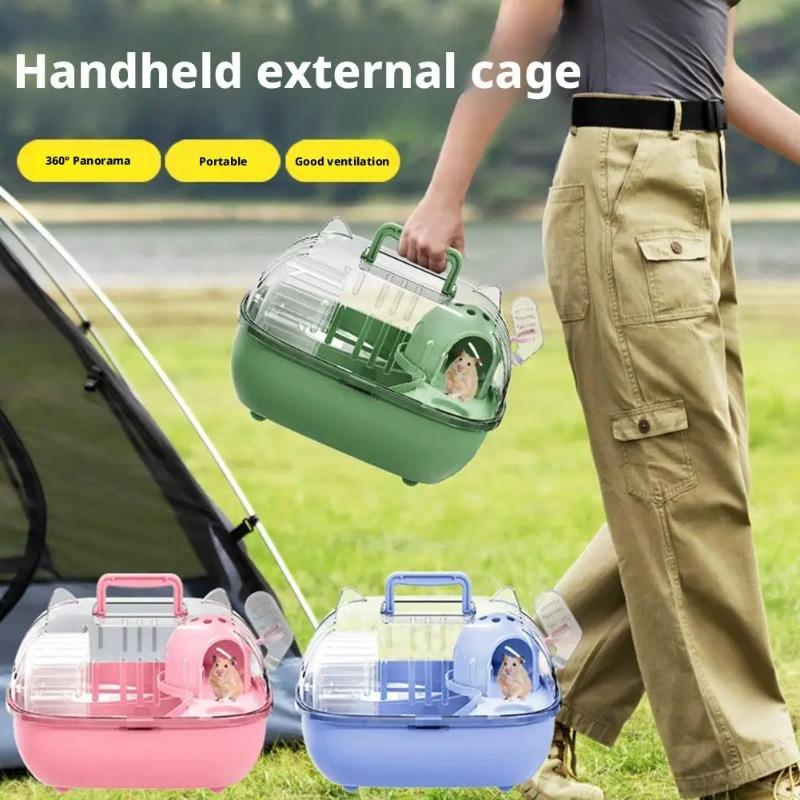 1pcs Multi-Function Portable Hamster Cage Beige Double Layer Large Space Travel Carrier Box Breathable Carry Cage for Hamsters