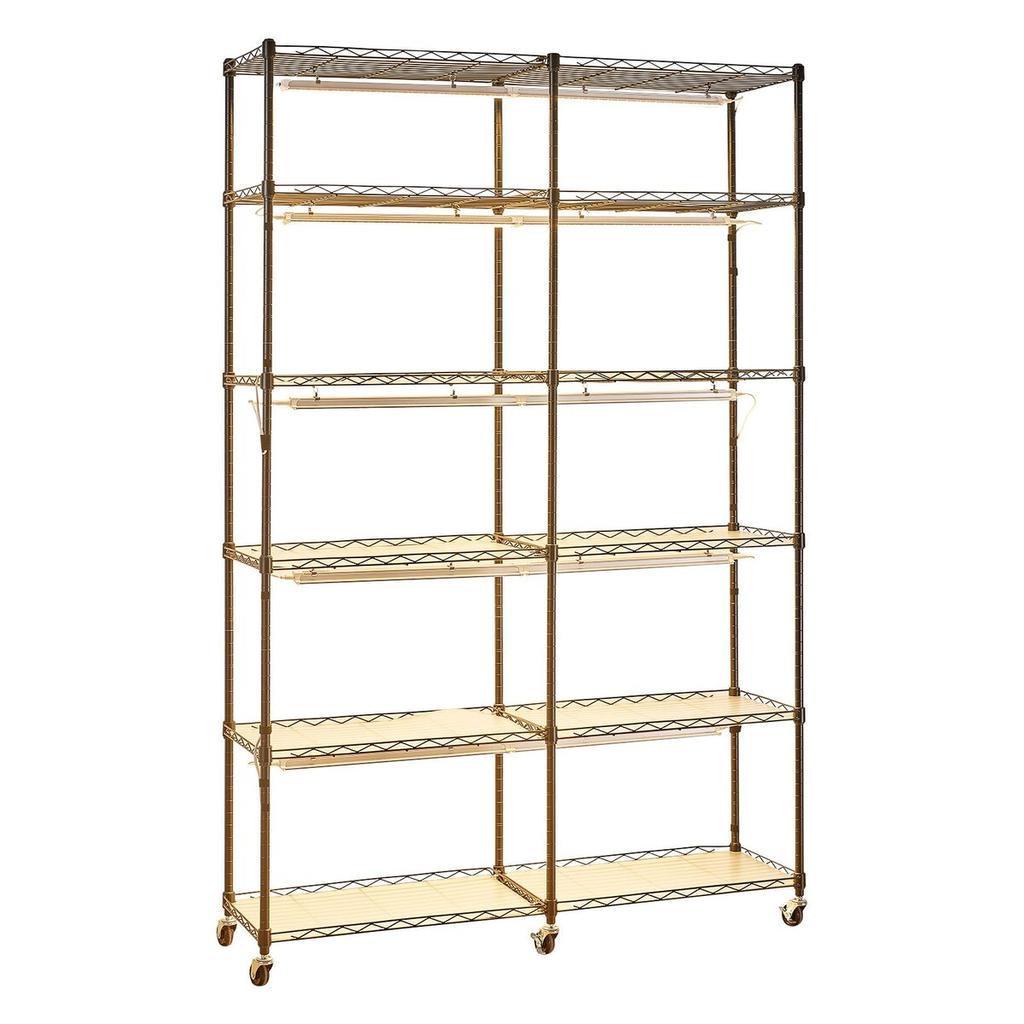 Plant Shelf with Grow Light, 6-Tier Double-Row Plant Stand, 180cm Tall Indoor Plants Display Rack with Wheels & Timer, 200W Full Spectrum Grow Lights,