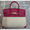 Borsa in Tela Platino con Pelle di Mucca Stampata Litchi Strato Superiore 25-30CM (H02 Tessuto BK)