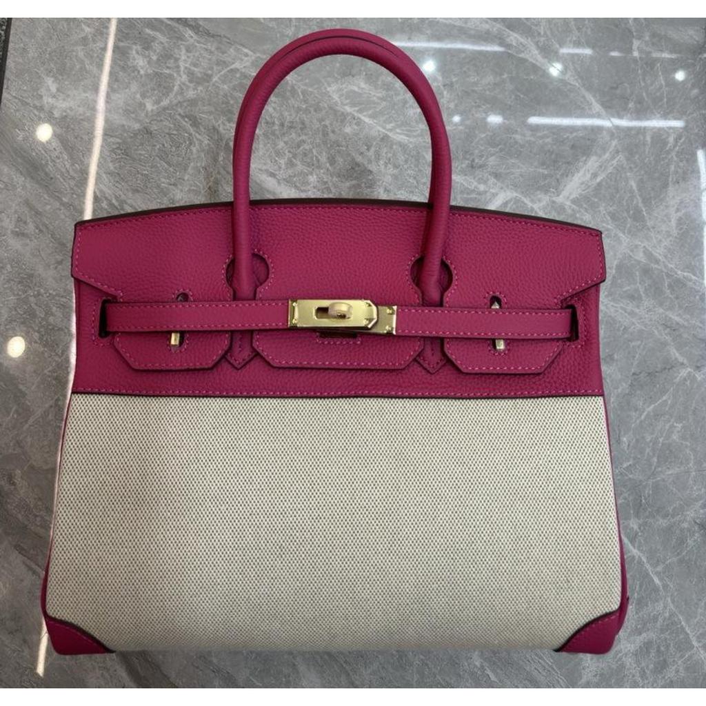 Borsa in Tela Platino con Pelle di Mucca Stampata Litchi Strato Superiore 25-30CM (H02 Tessuto BK)