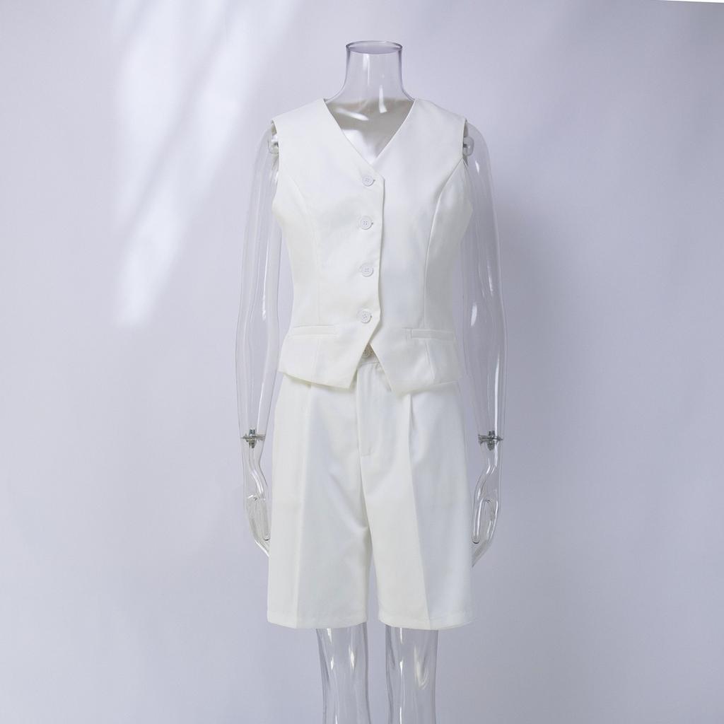 Spring Summer Women's Vest Waistcoat Suit Set V Neck Single Breasted Vest + Straight Suit Shorts Fashion Casual Outfit European American Style