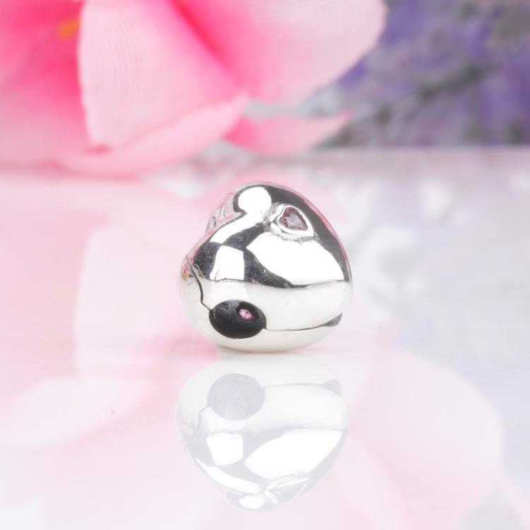 Fibbia di Posizionamento a Forma di Cuore Rosa in Argento Sterling S925 - Accessorio per Gioielli a Clip a Forma di Cuore Fai da Te