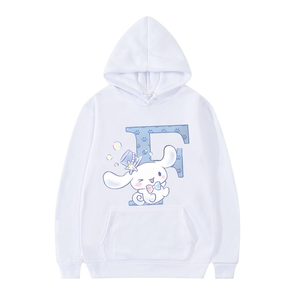New Sanrio Cinnamoroll Woman and Men White Hoodies Letter A B C D Sweatshirts Clothes Kawaii Pullover Anime Cartoons Casual Tops