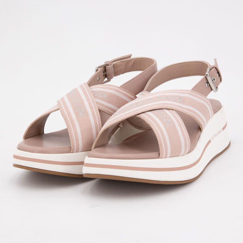 Sandales tissu à rayures semelle épaisse Femme US POLO
