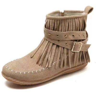 Stivaletti corti a fondo piatto con frange taglia grande da donna autunno e inverno fibbia a rivetti stivali Martin stivali casual in camoscio