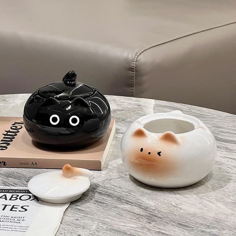 Cute Siamese cat ashtray desktop anti fly ash with cover living room office ceramic ashtray ornament ceramic ashtray with lid