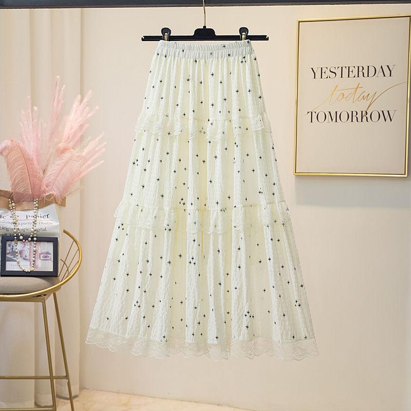 Fashionable Chiffon Floral Midi Skirt Women's Summer Patchwork Ballet Style Lace Cake Skirt A-line Medium Length Skirt