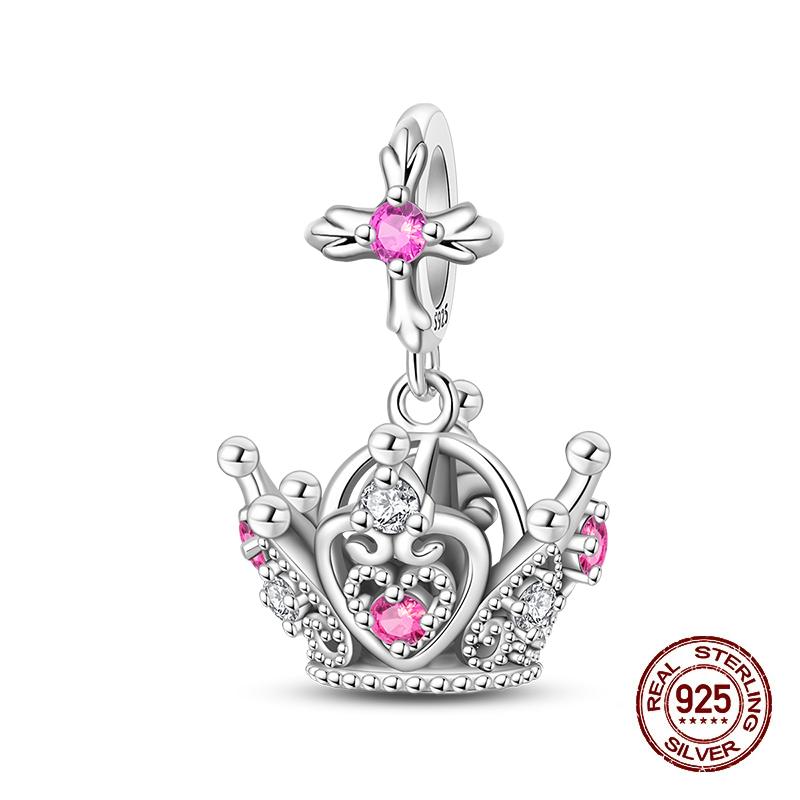 Sparkling Copper Charms Princess Crown Pendant Fit Original Bracelets Diy Women Necklace Jewelry Birthday Gifts