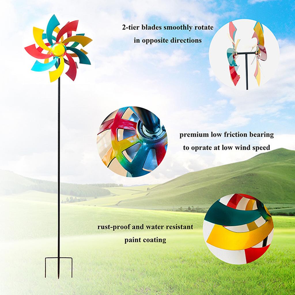 Zahradní dekorace Větrné mlýnky Obousměrná rotace Vodotěsný Kovový větrný mlýnek odolný proti UV záření pro