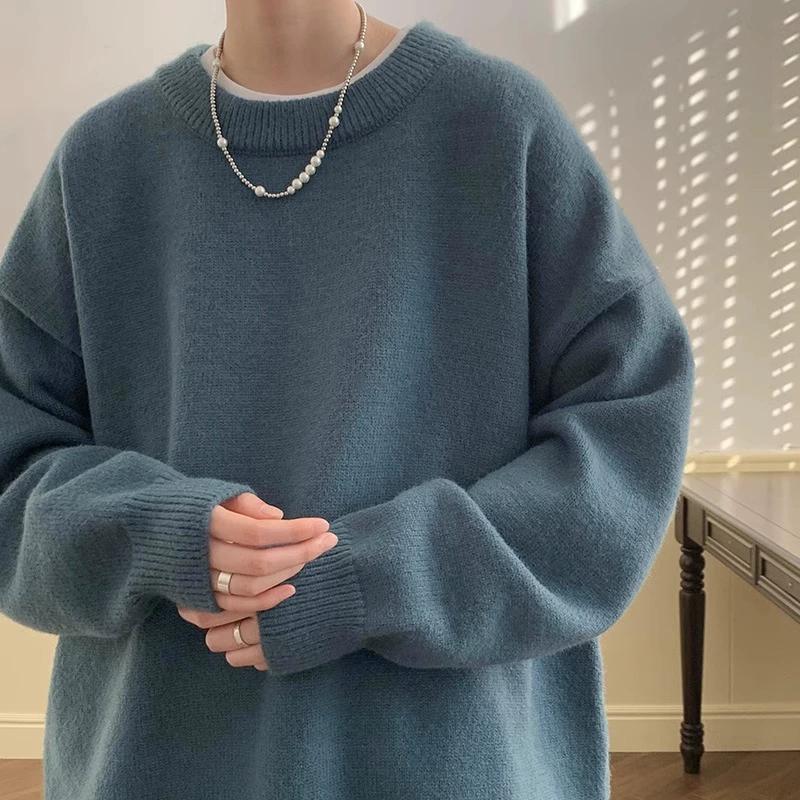 Autumn Men's Casual Solid Color Knitted Sweater New Korean Fashion Cewneck Pullovers Man Y2K Vintage Jumpers Streetwear Clothes