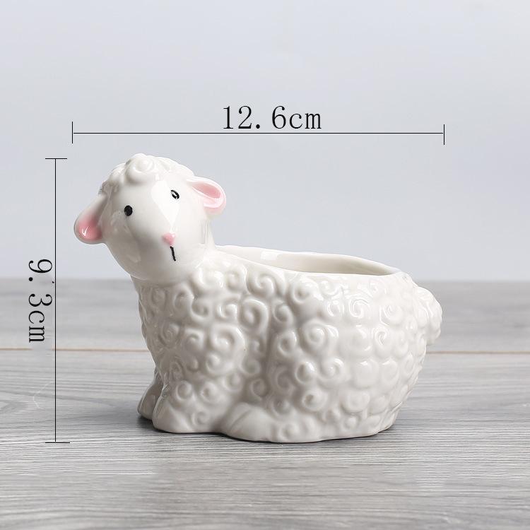 Horticultural Creative Sheep Succulent Flower Pot, European Style Office Desktop Balcony Green Plant Ceramic Small Flower Pot Sheep length 12.6cm height 9.3cm