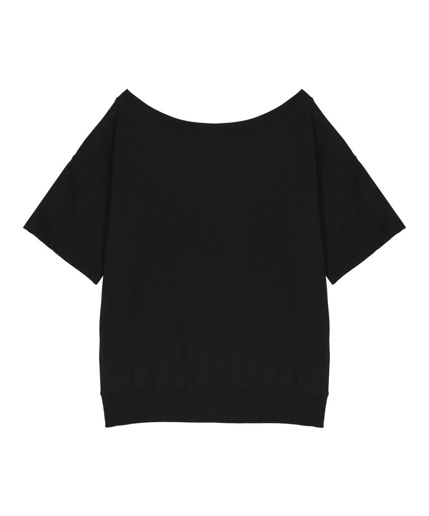 Nigaennikol Off Shoulder Lettering Sweat Top_Black