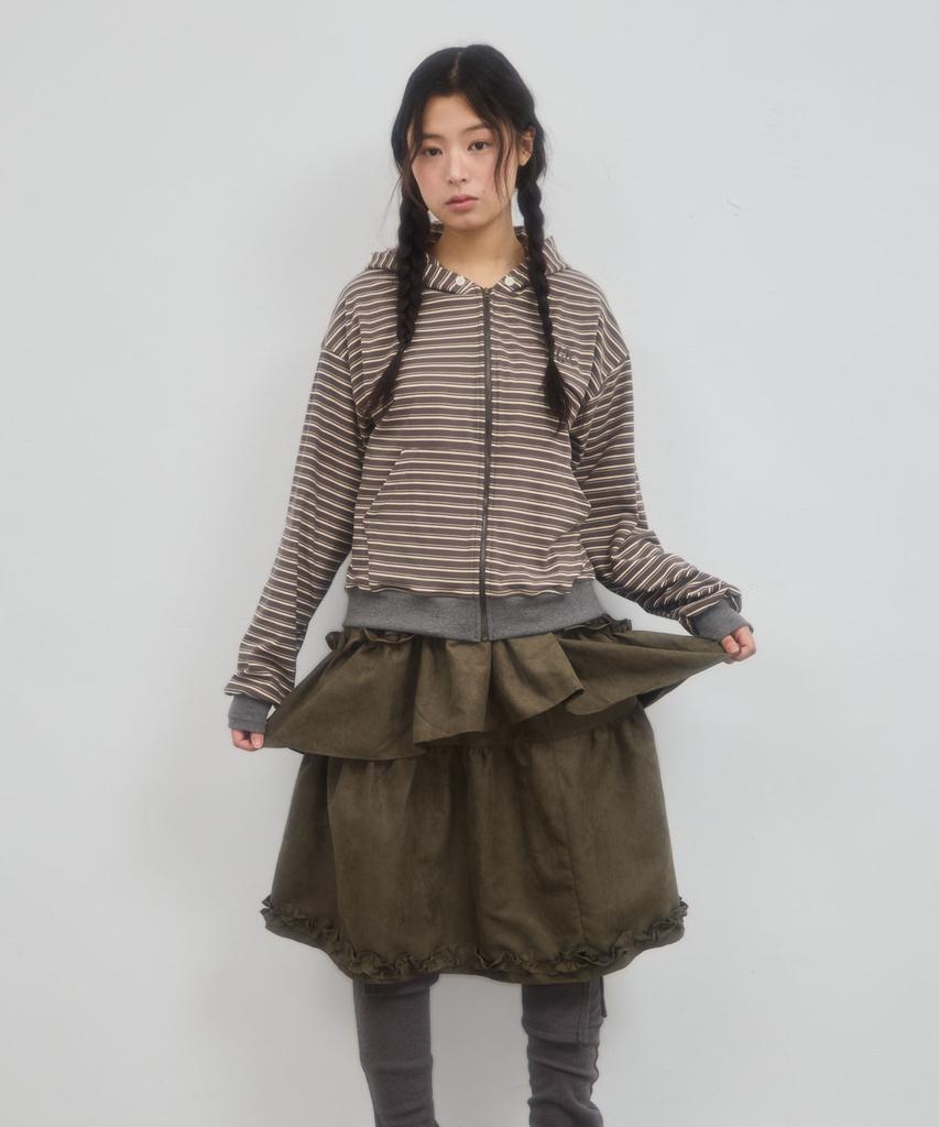Leteoli Shirring Cancan Midi Skirt_Khaki