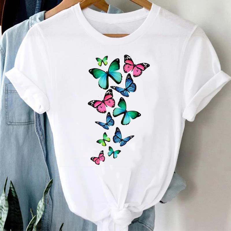 Summer Burst Cute Cartoon Butterfly Trend Letter Print Top T-shirt Woman Tops  Oversized T Shirt  Aesthetic Clothes