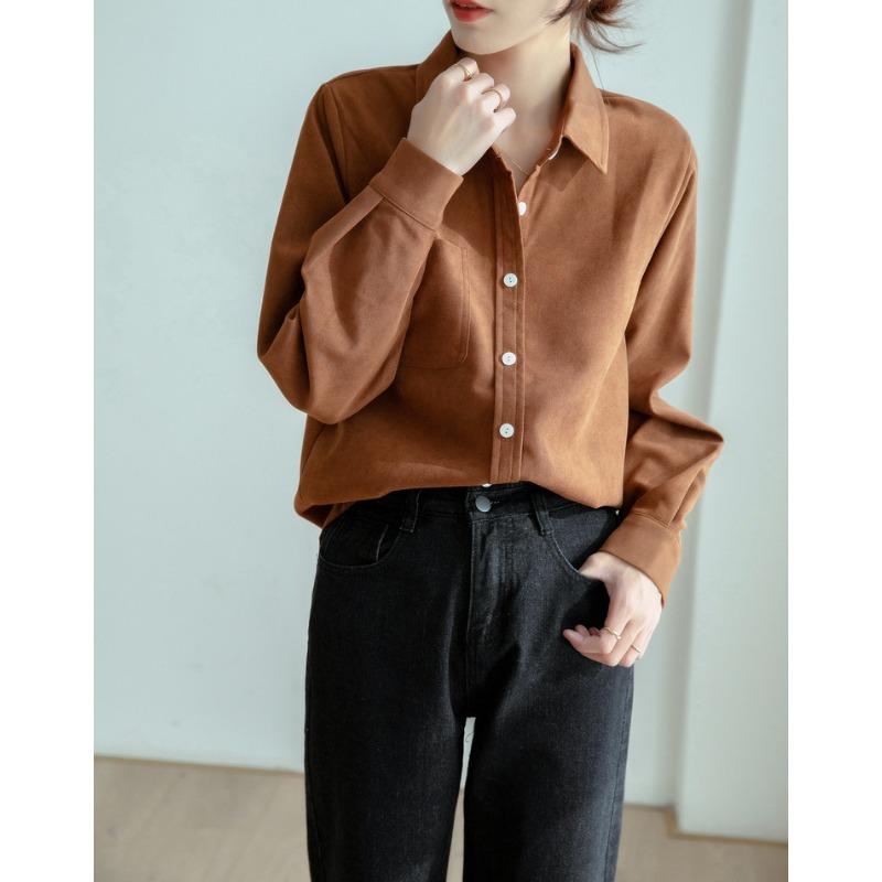 

Осенне-зимняя ретро-рубашка из утолщенного вельвета с начесом, женская свободная рубашка с одним карманом, с длинными рукавами XL коричневый