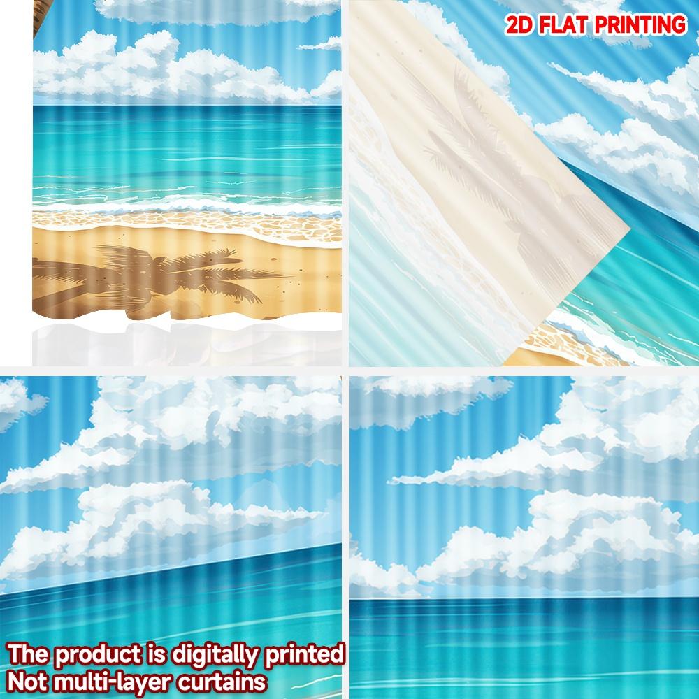 Flat Printing Fashionable Christmas Curtains Beach Palm Trees Digital Printed Polyester Drapes Spring Use Set Of 2 Made