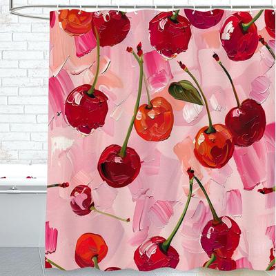 Cherry Shower Curtain for Bathroom Cherry Fruits Shower Curtains Home Bathroom Bathtubs Oil Painting Cherry Decor Polyester