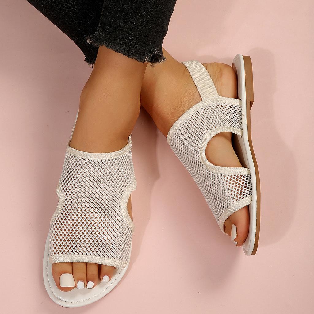 European And American Large-Size Cool Slippers Summer New Casual Flat-Bottomed Breathable Mesh Sandals