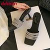 Mode Sommer Frühling Luxus Bling Damen Pumps Absätze Schuhe Strass Mode Eckige Zehenpartie Damen Dünne Absätze Pantoletten Schuhe Weibliche Sandalen