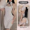 Domila Sex Underwear Embossed Gold Velvet Strap Split Fork Hollow Cheongsam Uniform Temptation Passion Set F037