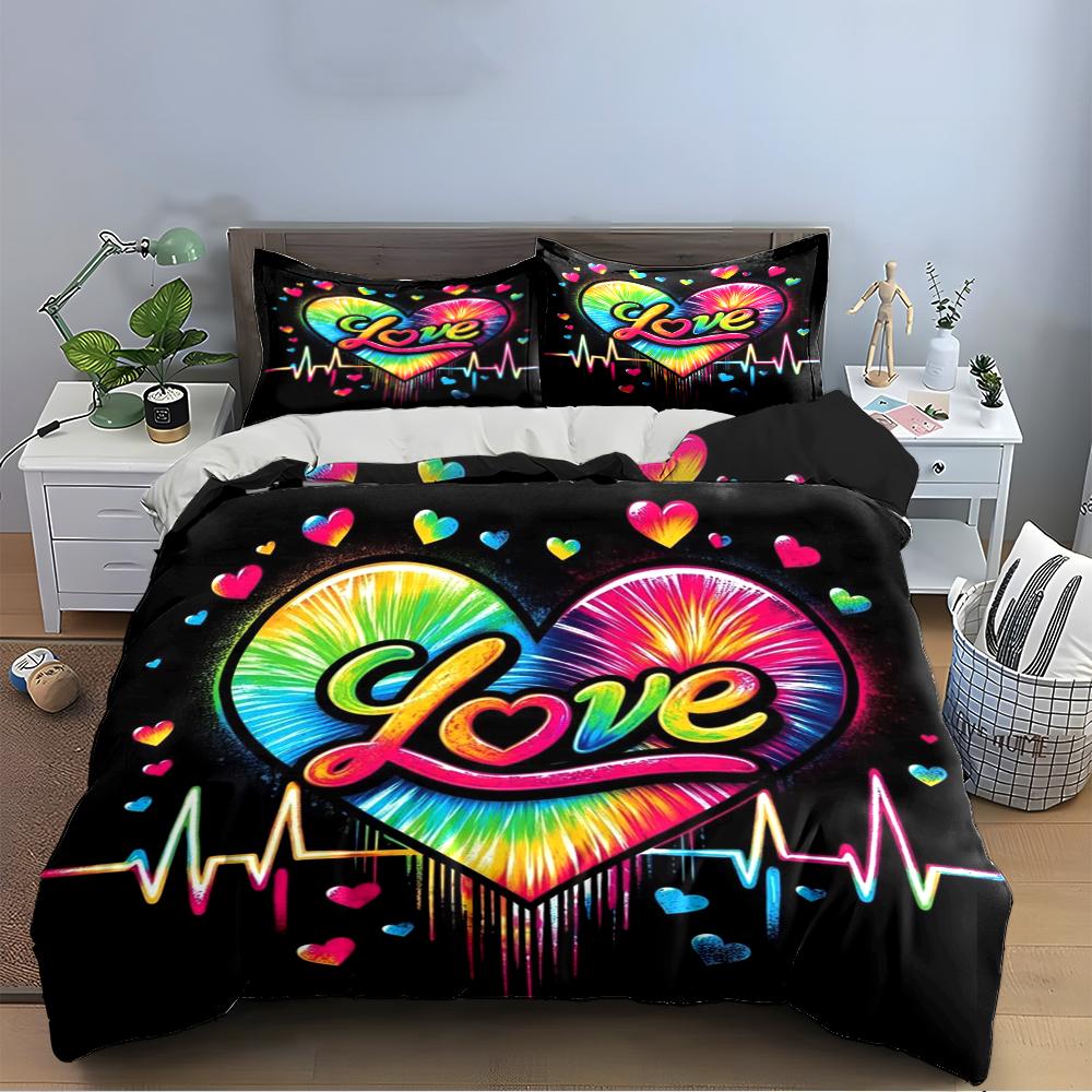 Colorful Heart Love Design Bedding Set Bedding Set (1 Duvet Cover, 2 Pillowcases, Duvet Not Included)