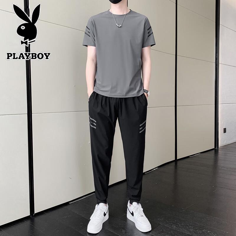 

Playboy Men s Ice Silk T-shirt & Pants Set XL