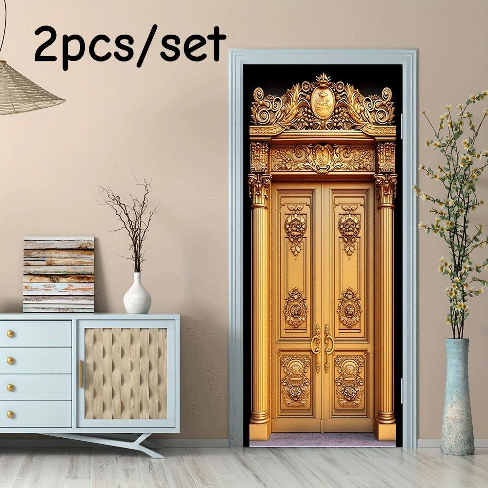 2pcs Luxury European Gold Decorative Door Wall Stickers Self-adhesive Removable Living Room Entrance TV Background Wall Decorati