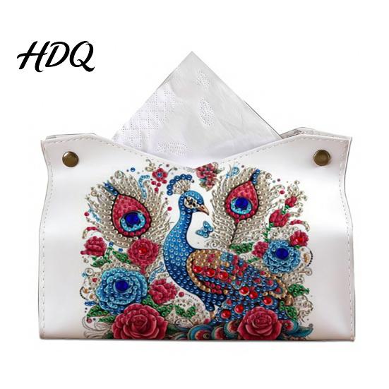 Diy Rhinestone Painting Kit DIY Faux Diamond Art Tissue Box Leather Desktop Sparkling Supplies Holder Pouch 5D Embroidery Craft for Home Office Car