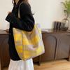 Stylish Korean Literary Inspired Plaid Double-sided Shoulder Tote Bag For School Use