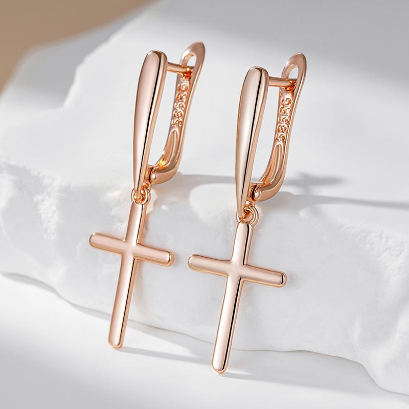 Fashion Glossy Dangle Earrings  Rose Gold Color Simple Cross Earrings For Women High Quality Daily Fine Jewelry