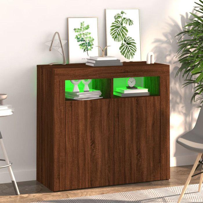 VidaXL Buffet avec Lumières LED Armoire de Rangement Organisateur de Maison Meuble de Salle de Séjour Salon Intérieur Chêne 815731