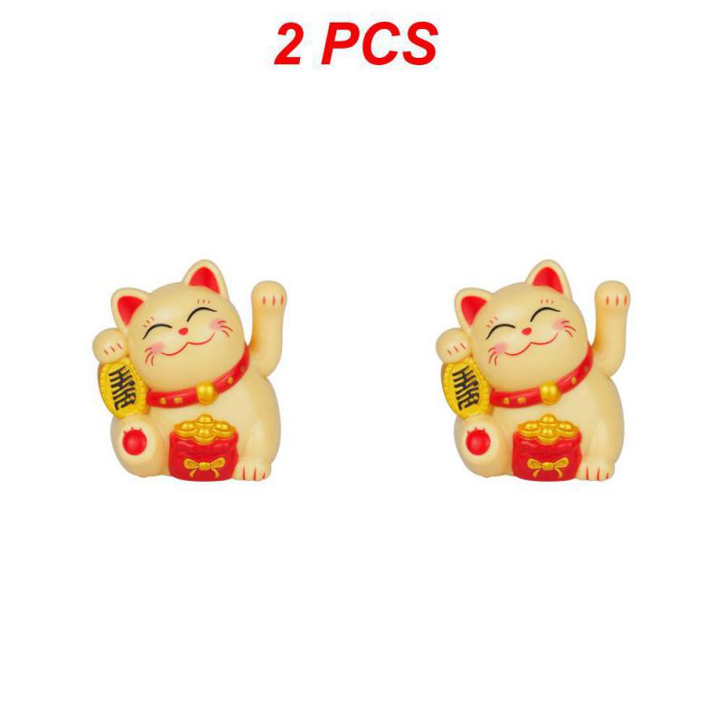 1/2PCS Lucky Cat Decoration Mini Solar Automatic Waving Fortune Figurine Cat Car Decoration Statue Home Desktop Auto Interior