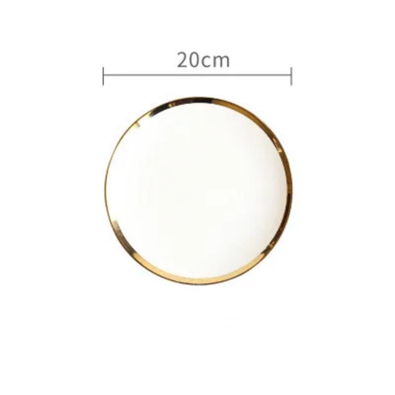 Ceramic Plate Round White Phnom Penh Silver 6/8/10Inch Edge Nordic El Bone Porcelain Western Snack Dish Home Kitchen Supplies