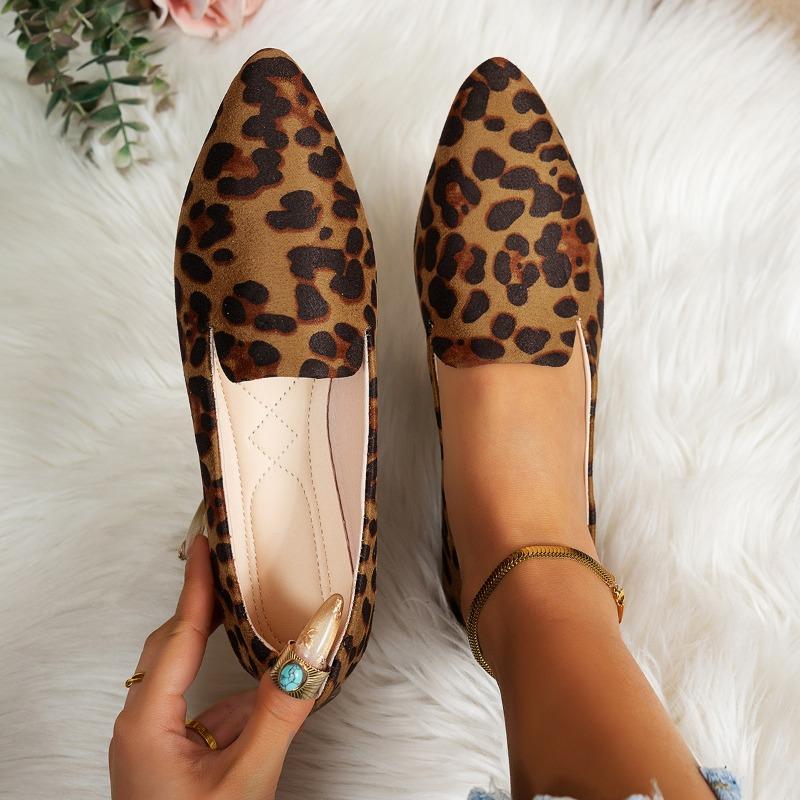 Flat Heel Pointed Flat Shoes New Large Size Leopard Print Light Mouth Suede Casual Shoes