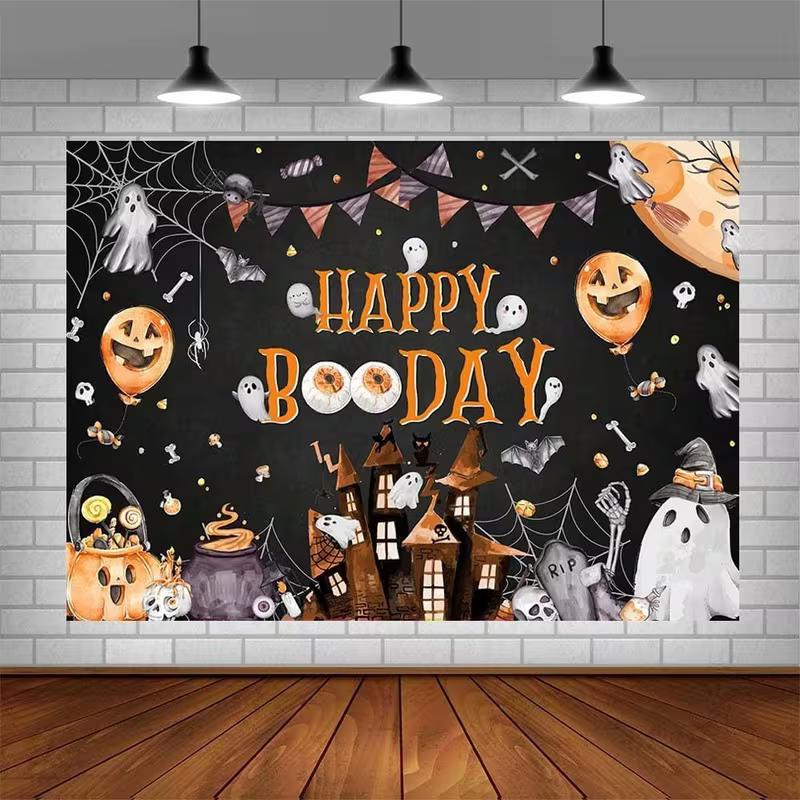 2D Flat Print Spooky Haunted House Background Cloth for Halloween Birthday
