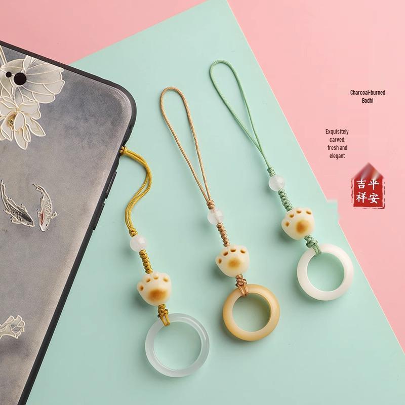 White Bodhi Cat Paw Charcoal Lanyard: Cute Keychain & Phone Charm