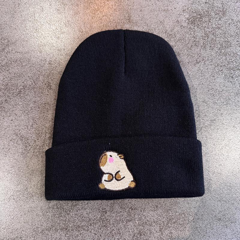 Fashion Knitted Hat With Capybara Embroidery Design Suitable For Daily Use