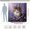 1pc Fluffy Kitten Shower Curtain - Blue-Eyed Kitten, Soft Pastel Flowers, Dreamy Atmosphere, Polyester, 12 Hooks, 70.8x70.8