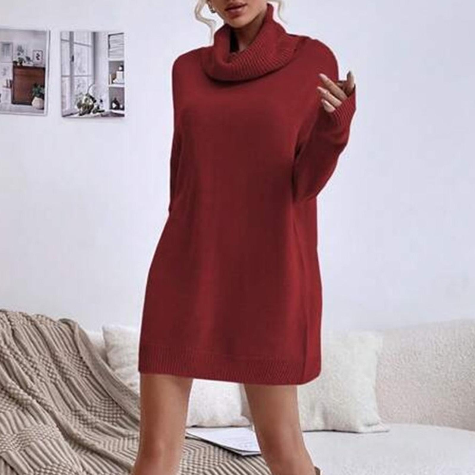 Женское модное вязаное платье-свитер свободного кроя с высоким воротником, цветное L винный