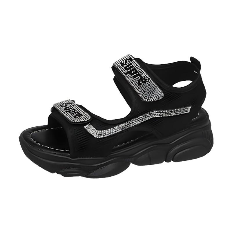 Women's 2025 Summer Fashion Roman Sandals: Versatile Rhinestone Velcro Strap Platform Flats