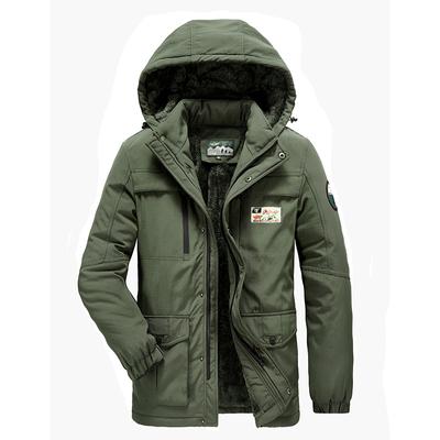 Winter Men's Mid-length Casual Cotton Coats, Men's Fleece Hooded Men's Cotton Jackets, Warm Men's Cotton Coats