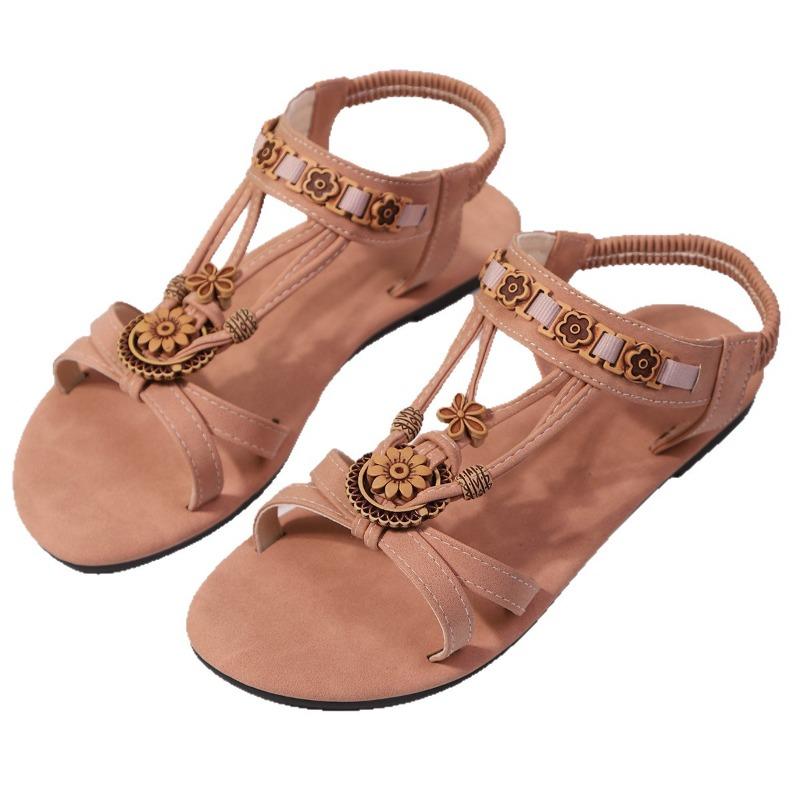 New Flat-bottomed, Fashionable, Large-sized Sandals with Round Heads and Flip-top Casual Beach Shoes