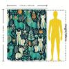 Colorful Cat Pattern Shower Curtain Blue, Green White Floral Design for Bathroom Decor Polyester Fabric Waterproof Bath Mat Set