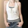 Spice Girl Style Design Sense Lace-up Neck Fake Two-piece Sling Vest Women's Summer New Slim-fitting Versatile Good-looking Top