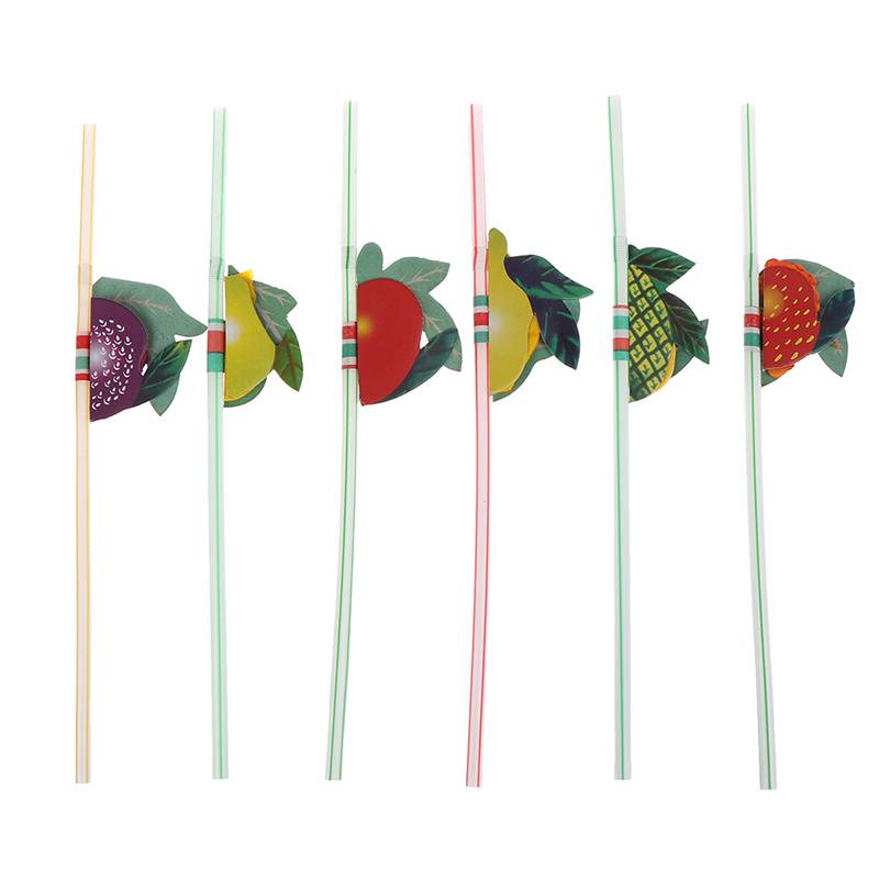 50pcs Hawaiian 3D Fruit Cocktail Straws Umbrella Drinking Straws Party Decor