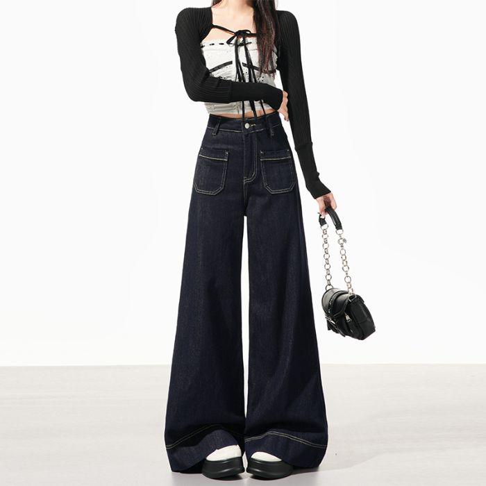 Women s Retro Wide-Leg High-Waisted Denim Jeans - Spring 2026 Collection Small