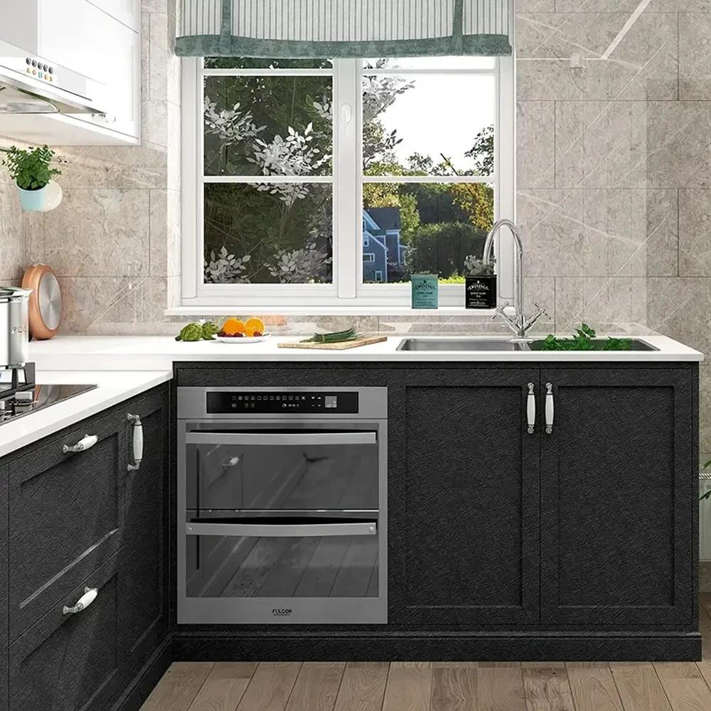 Silk Black Wallpaper Embossed Textured Self Adhesive Waterproof Vinyl Wallpaper Kitchen Cabinet Countertop Furniture Shelf Liner