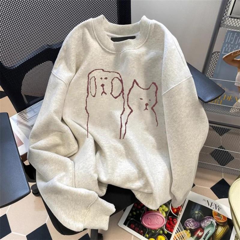 Womens Oversized Fleece-Lined Cotton Sweatshirt Loose Fit Casual Hoodless Top Winter