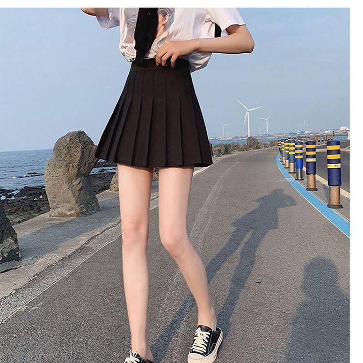Japanese College Style A-Line High Waist Pleated Skirt - Slimming, Anti-Exposure, Solid Color, Girly Skirt for Spring and Autumn.
