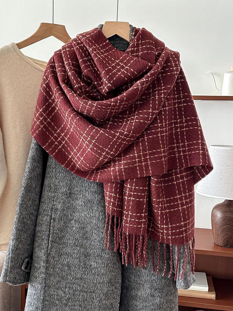 Damen Imitation Kaschmir Retro Karomuster Strickschal Kopftuch Elegant Lässig Quaste Schal Dame Mujer Wickeltuch Schal Winter Neu Koreanisch